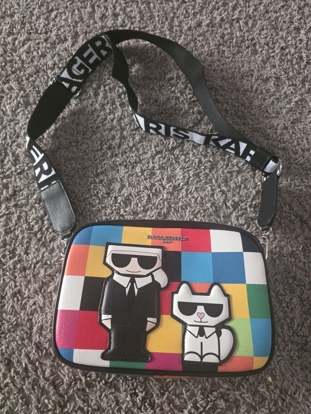 Karl Lagerfeld Multicolor Checkerboard Crossbody Bag with Black Strap